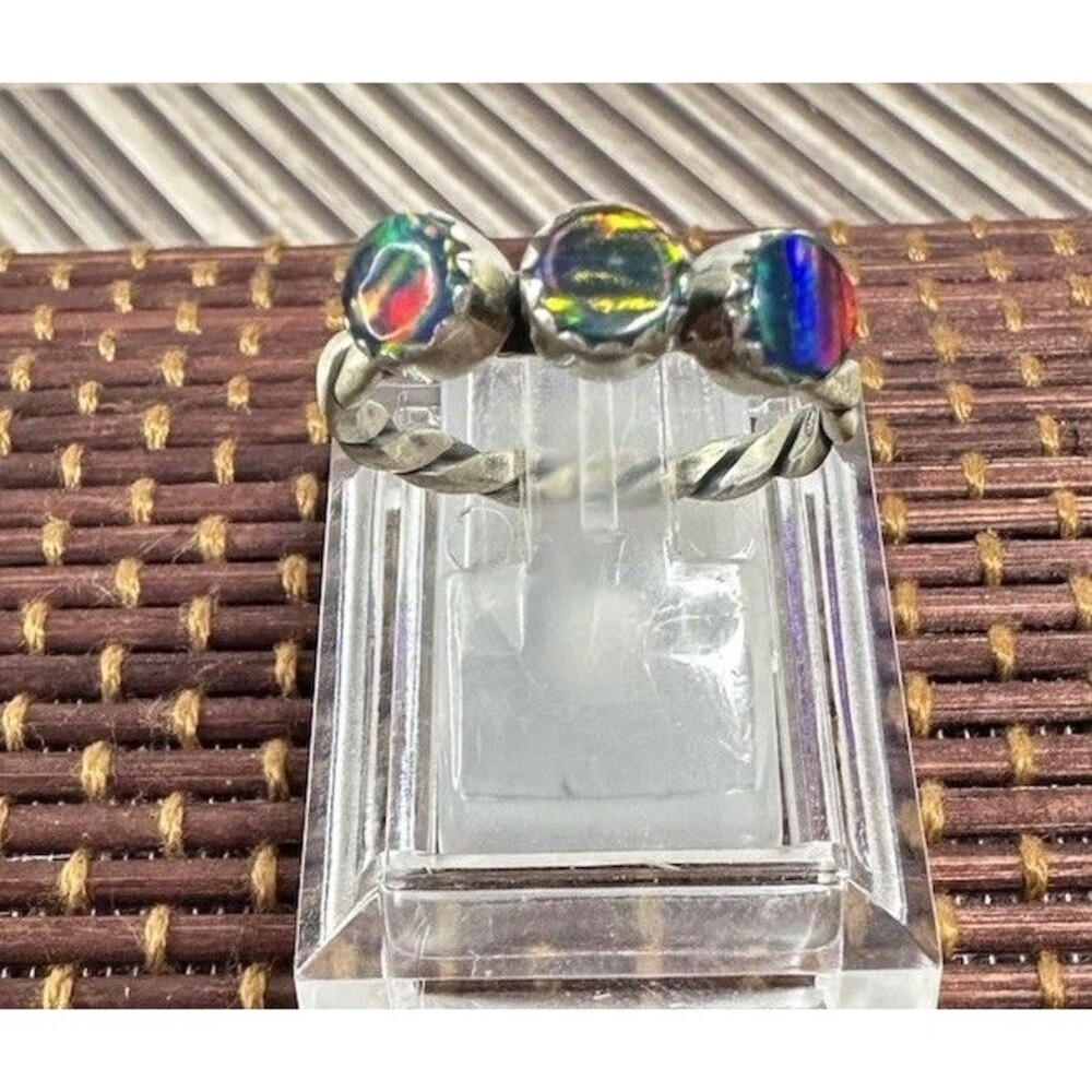 Handmade Sterling Silver Balloon Black Opal Braided Band Stackable Ring Sz 9.25